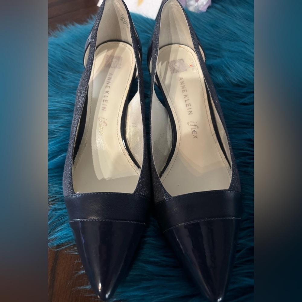 Anne Klein iFlex kitten heels 7.5 denim embellishment. Professional, Preppy